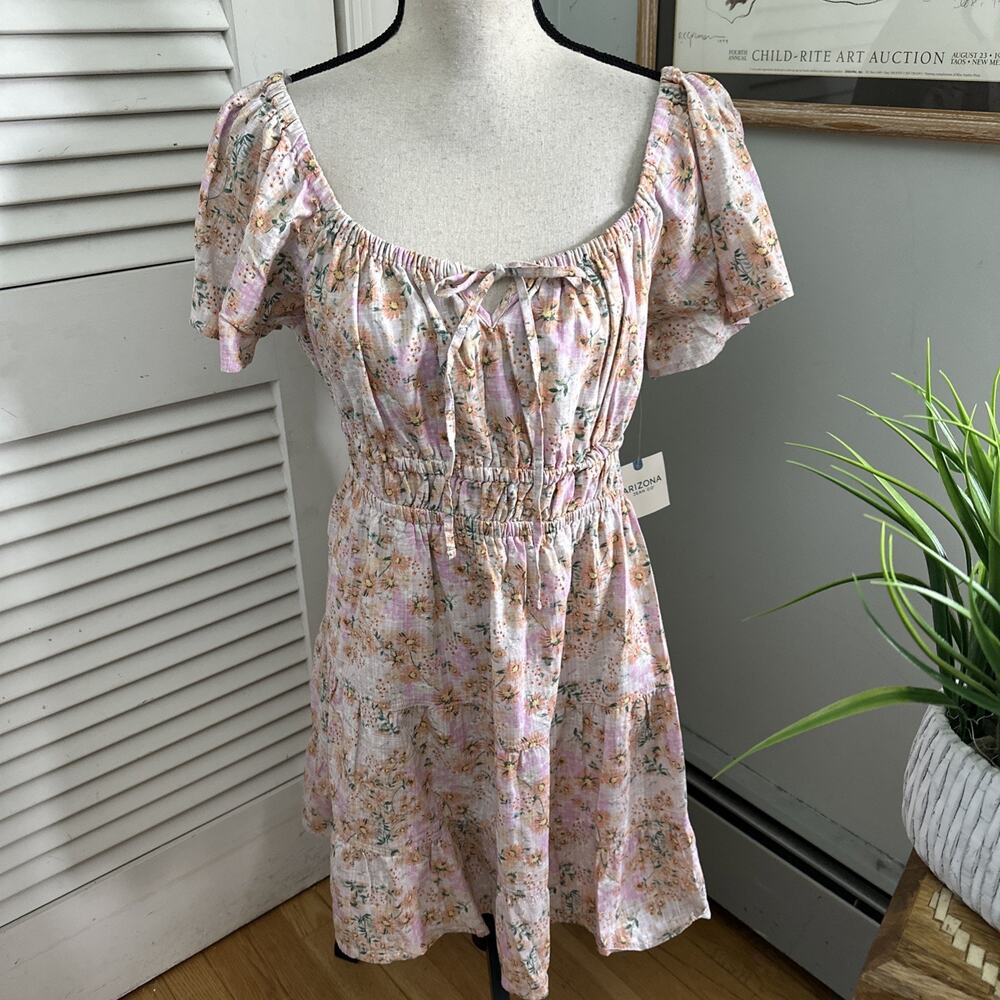 Arizona Jean Co Dress Womens XL Pink Floral Milkmaid Babydoll Dainty Cottagecore